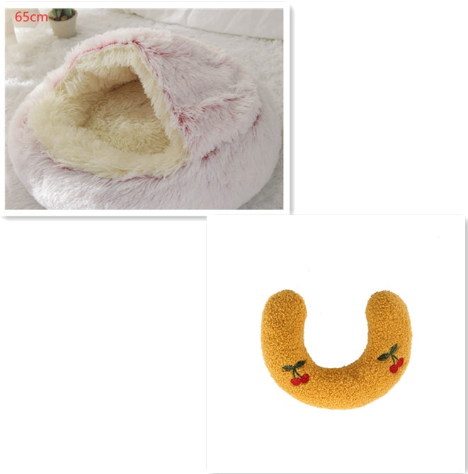 2-in-1 Dog and Cat Bed, Pet Winter Bed, Round Plush Warm Bed House, Soft Long Plush Pets Bed, Pet Products