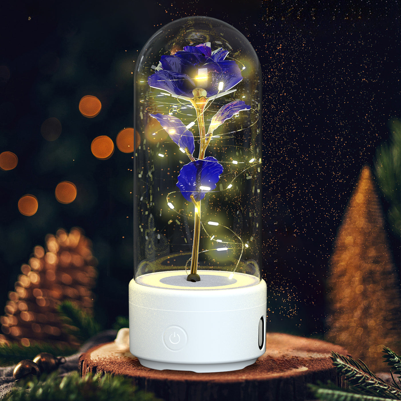 Creative 2-in-1 LED Rose Flower Valentine's Day Gift, Luminous Rose Night Light Ornament in Glass Dome