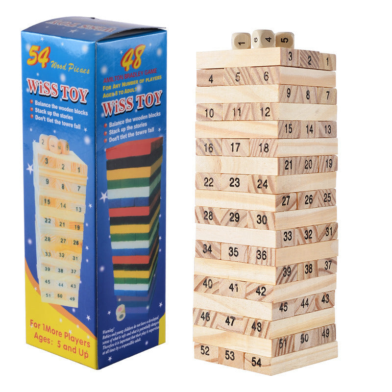 54-Layer Digital Logs Children's Early Education Puzzle Small Bricks Pro Creative Jenga Desktop Game