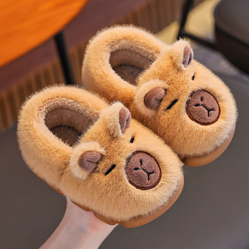 Warm cotton winter slippers for kids with a capybara design