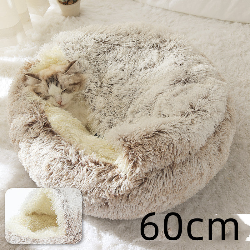 2-in-1 Dog and Cat Bed, Pet Winter Bed, Round Plush Warm Bed House, Soft Long Plush Pets Bed, Pet Products