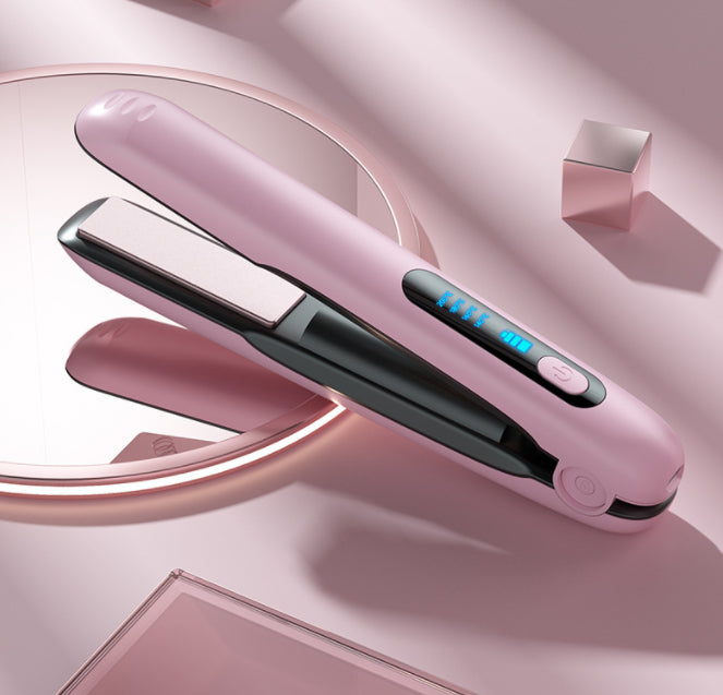 Cordless Hair Straightener, 2-in-1 Mini Roller USB 5000mAh Max 200 Degrees, 4-Level Portable Cordless Curler, Dry and Wet Use