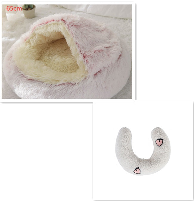 2-in-1 Dog and Cat Bed, Pet Winter Bed, Round Plush Warm Bed House, Soft Long Plush Pets Bed, Pet Products