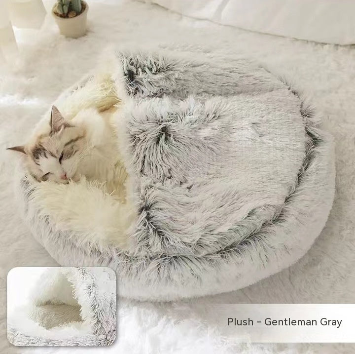 2-in-1 Dog and Cat Bed, Pet Winter Bed, Round Plush Warm Bed House, Soft Long Plush Pets Bed, Pet Products