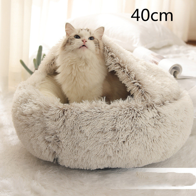 2-in-1 Dog and Cat Bed, Pet Winter Bed, Round Plush Warm Bed House, Soft Long Plush Pets Bed, Pet Products