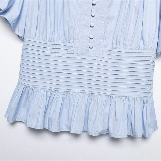 Ruffled Puff-Sleeve Blouse Top