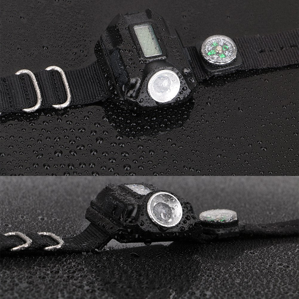 LED montre de poche lampe de poche portable USB light charge 4 mode lumière tactique lampe de poche affichage de l'heure avec boussole