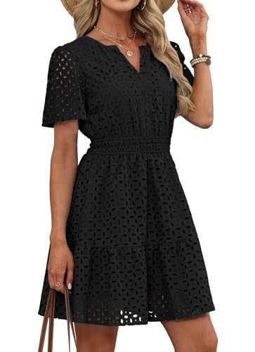 Women's Hollow-out Lace Short-sleeve Dress