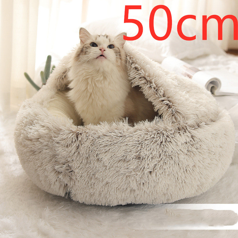 2-in-1 Dog and Cat Bed, Pet Winter Bed, Round Plush Warm Bed House, Soft Long Plush Pets Bed, Pet Products