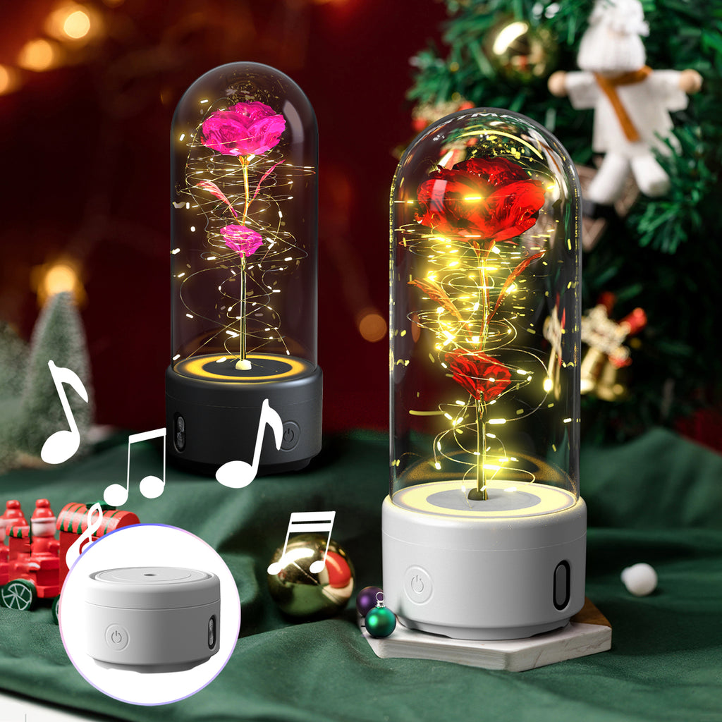 Lumière LED créative 2 en 1 fleurs roses cadeau pour la Saint-Valentin, ornement lumineux de lumière nocturne rose en couverture de verre