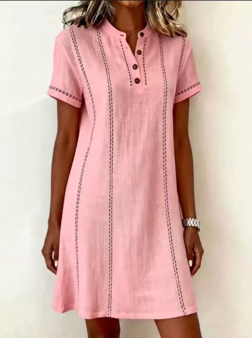 Relaxed fit button-up high-neck printed dress