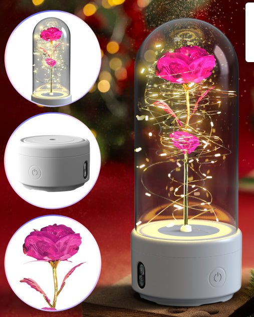 Creative 2-in-1 LED Rose Flower Valentine's Day Gift, Luminous Rose Night Light Ornament in Glass Dome