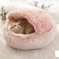2-in-1 Dog and Cat Bed, Pet Winter Bed, Round Plush Warm Bed House, Soft Long Plush Pets Bed, Pet Products