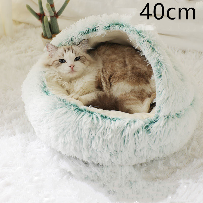 2-in-1 Dog and Cat Bed, Pet Winter Bed, Round Plush Warm Bed House, Soft Long Plush Pets Bed, Pet Products
