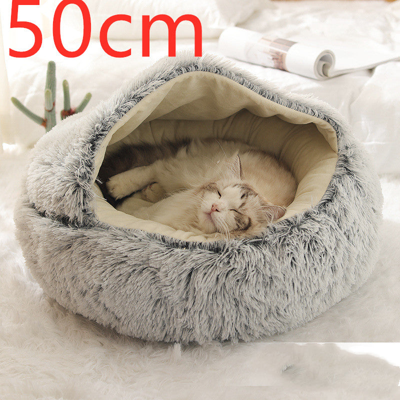 2-in-1 Dog and Cat Bed, Pet Winter Bed, Round Plush Warm Bed House, Soft Long Plush Pets Bed, Pet Products
