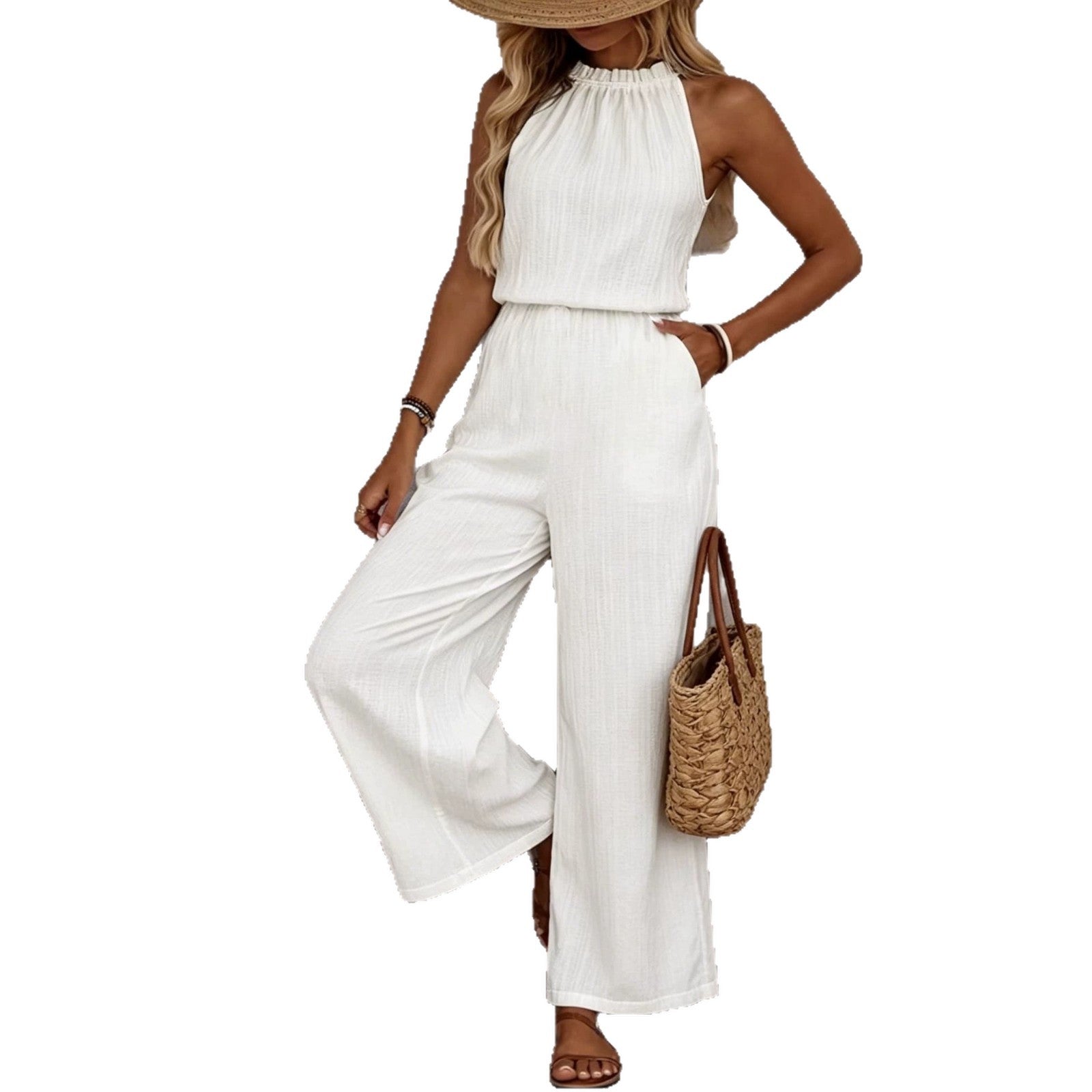 Women's Draped Collar Top and Casual Pants Set