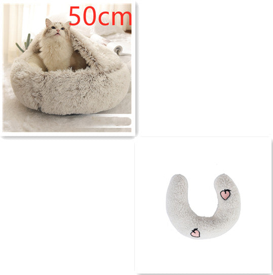 2-in-1 Dog and Cat Bed, Pet Winter Bed, Round Plush Warm Bed House, Soft Long Plush Pets Bed, Pet Products