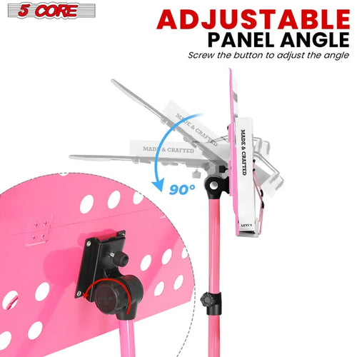 5 Core Music Stand For Sheet Music Height Adjustable Portable Folding Sheet Music Stand With Light Clip For Guitar Players Violinists Cellists Pianists - MUS FLD HD ACC PNK