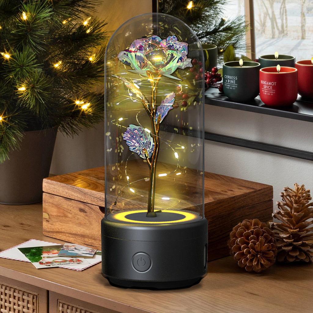 Lumière LED créative 2 en 1 fleurs roses cadeau pour la Saint-Valentin, ornement lumineux de lumière nocturne rose en couverture de verre
