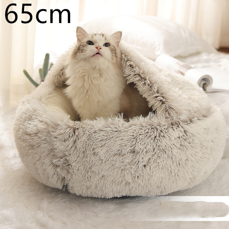 2-in-1 Dog and Cat Bed, Pet Winter Bed, Round Plush Warm Bed House, Soft Long Plush Pets Bed, Pet Products