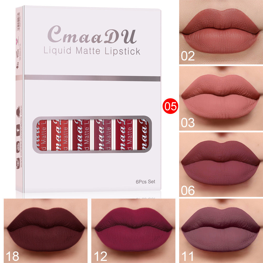6 Boîtes De Rouge à Lèvres Mat Antiadhésif Imperméable Brillant à Lèvres Longue Durée
