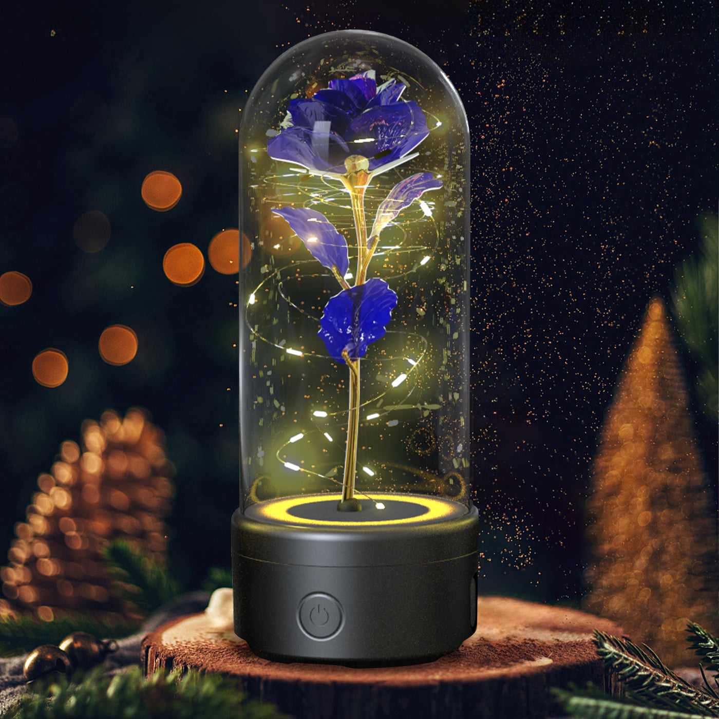 Creative 2-in-1 LED Rose Flower Valentine's Day Gift, Luminous Rose Night Light Ornament in Glass Dome
