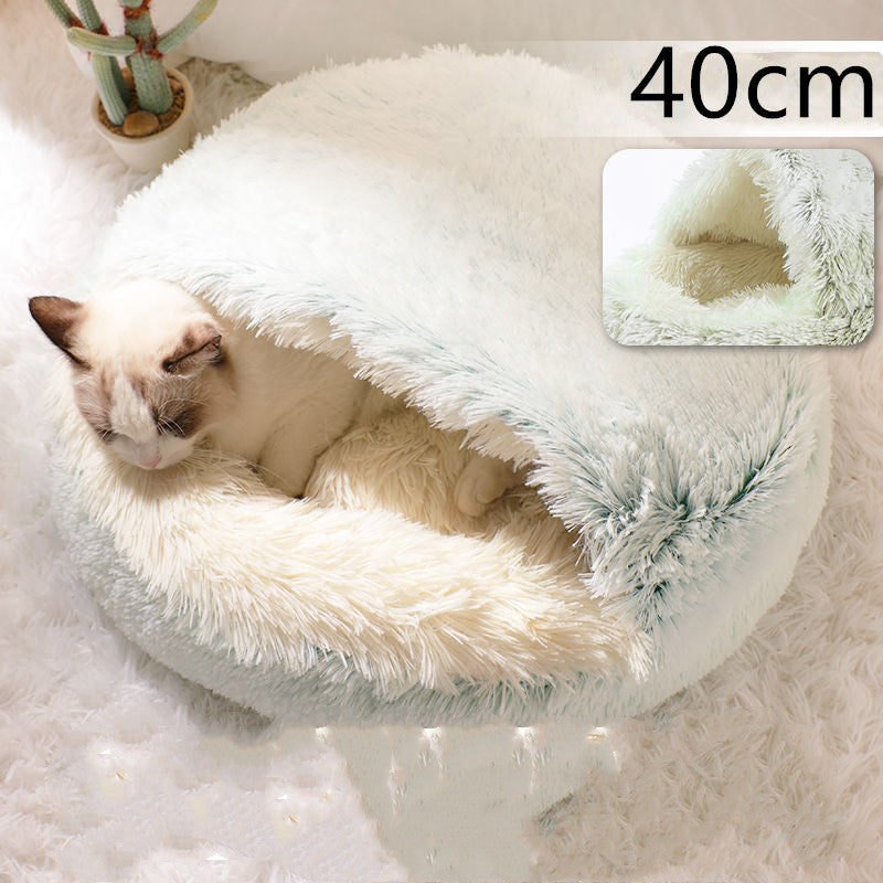 2-in-1 Dog and Cat Bed, Pet Winter Bed, Round Plush Warm Bed House, Soft Long Plush Pets Bed, Pet Products