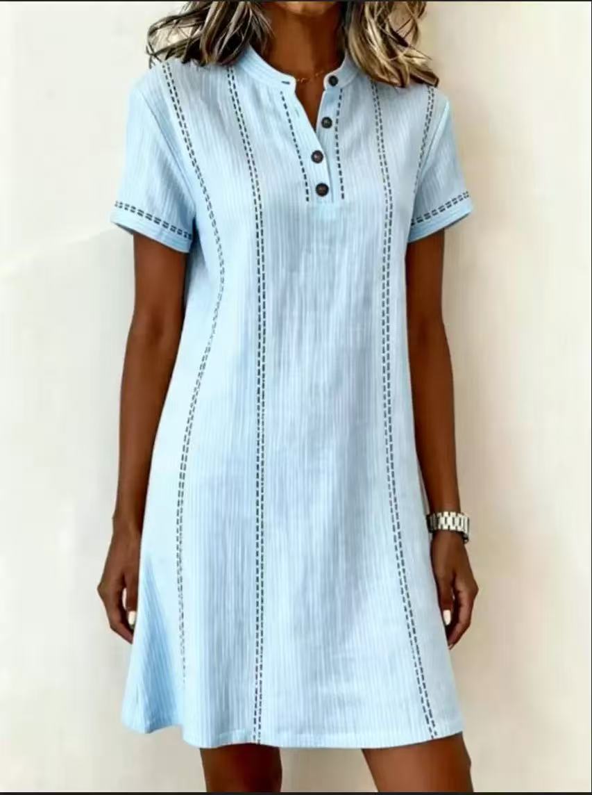 Relaxed fit button-up high-neck printed dress