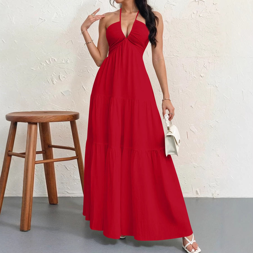 Robe dos nu col en V plissée col en V