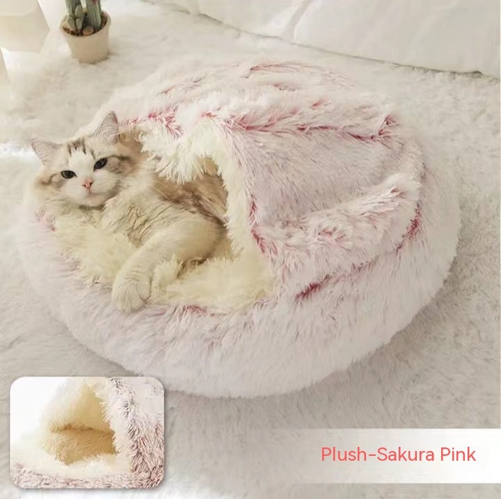 2-in-1 Dog and Cat Bed, Pet Winter Bed, Round Plush Warm Bed House, Soft Long Plush Pets Bed, Pet Products