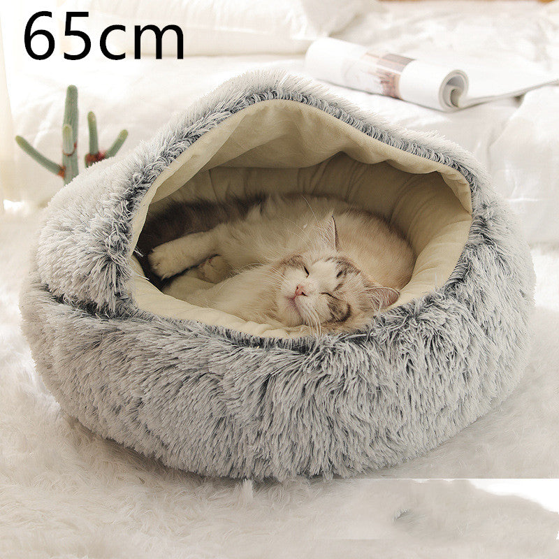 2-in-1 Dog and Cat Bed, Pet Winter Bed, Round Plush Warm Bed House, Soft Long Plush Pets Bed, Pet Products