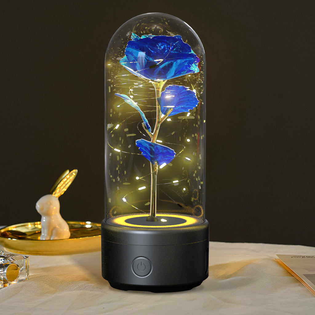 Lumière LED créative 2 en 1 fleurs roses cadeau pour la Saint-Valentin, ornement lumineux de lumière nocturne rose en couverture de verre