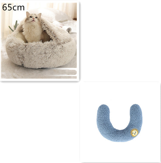 2-in-1 Dog and Cat Bed, Pet Winter Bed, Round Plush Warm Bed House, Soft Long Plush Pets Bed, Pet Products