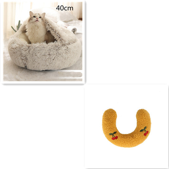 2-in-1 Dog and Cat Bed, Pet Winter Bed, Round Plush Warm Bed House, Soft Long Plush Pets Bed, Pet Products
