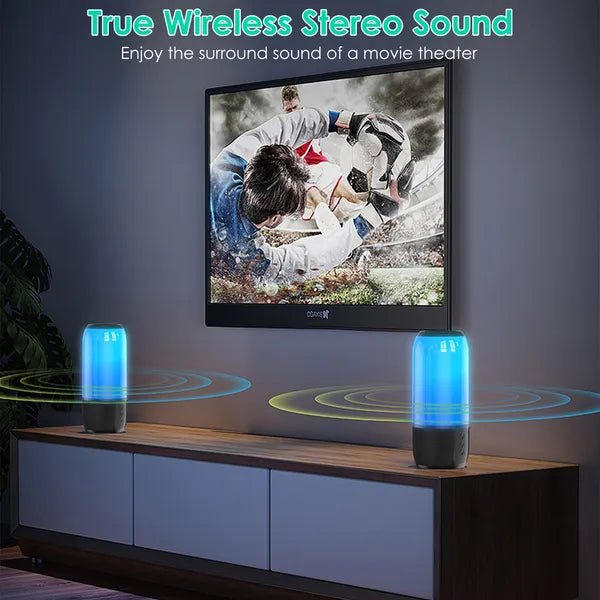 Enceinte portable sans fil Haut-parleur stéréo avec lumière changeante Radio de fête Enceinte TWS pour la maison, l'extérieur et les voyages