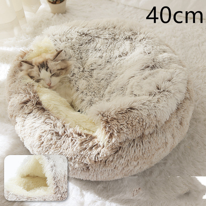 2-in-1 Dog and Cat Bed, Pet Winter Bed, Round Plush Warm Bed House, Soft Long Plush Pets Bed, Pet Products