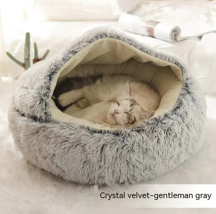 2-in-1 Dog and Cat Bed, Pet Winter Bed, Round Plush Warm Bed House, Soft Long Plush Pets Bed, Pet Products