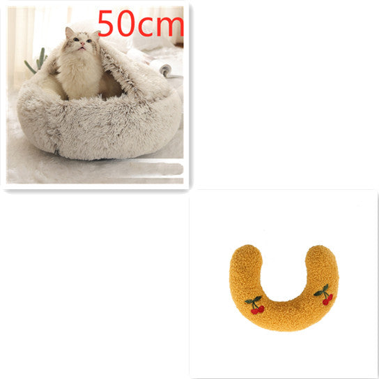 2-in-1 Dog and Cat Bed, Pet Winter Bed, Round Plush Warm Bed House, Soft Long Plush Pets Bed, Pet Products