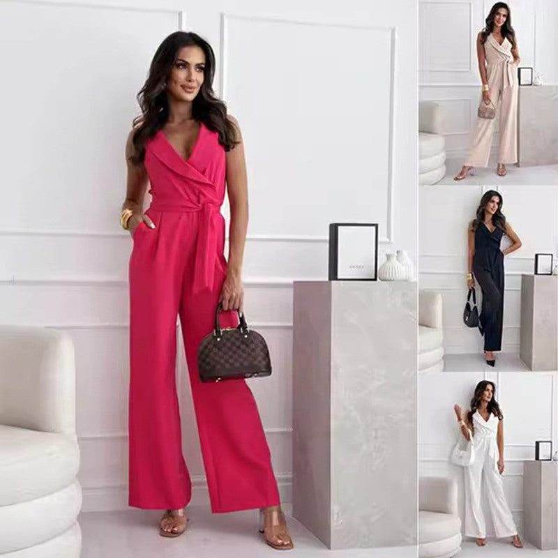 Women's V-Neck Sleeveless Lace-up Romper