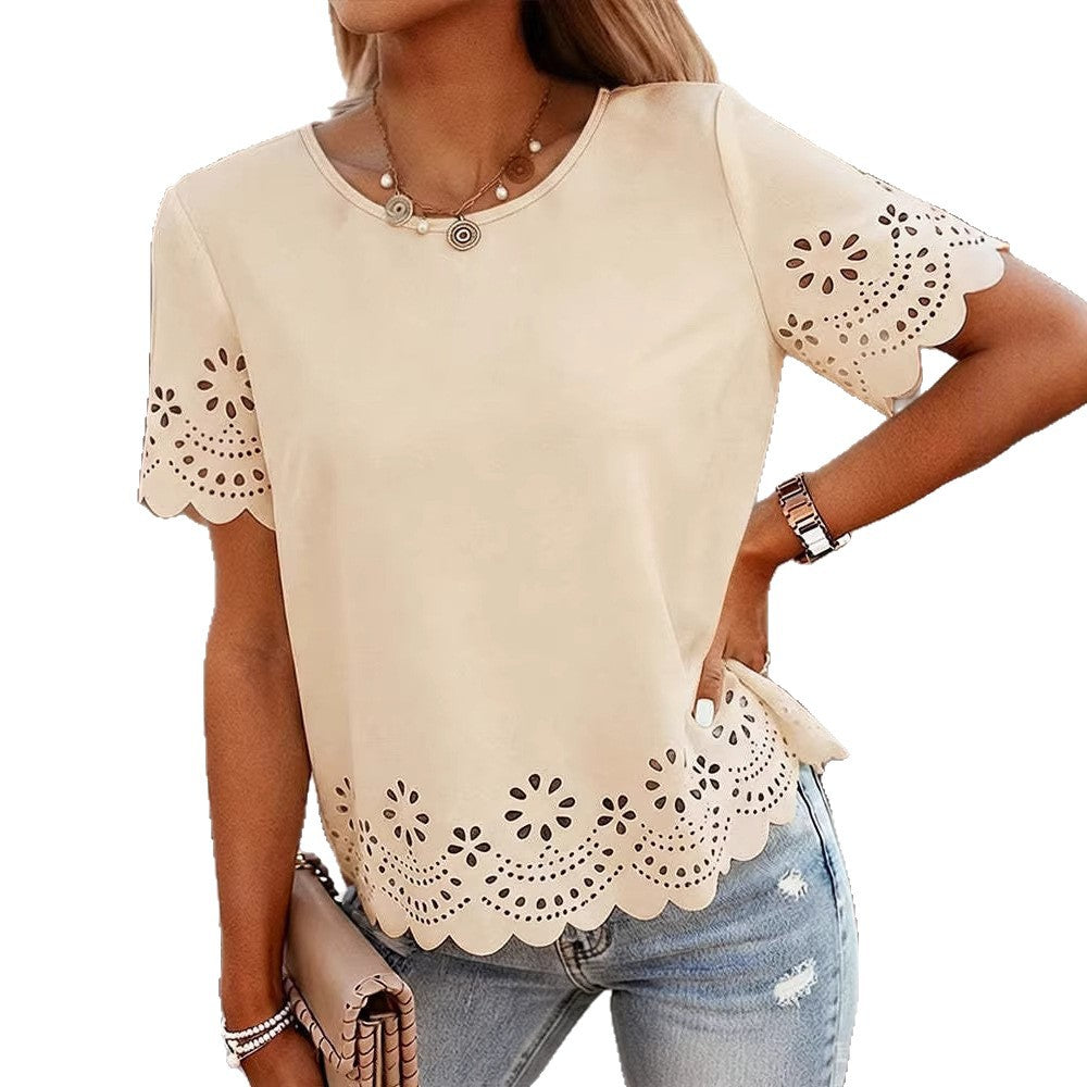 Embroidered round-neck short-sleeved T-shirt