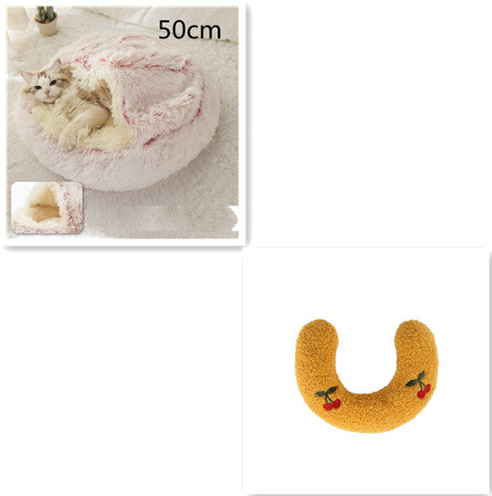 2-in-1 Dog and Cat Bed, Pet Winter Bed, Round Plush Warm Bed House, Soft Long Plush Pets Bed, Pet Products