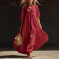 Loose V-neck solid color long summer dress, perfect for beach holidays