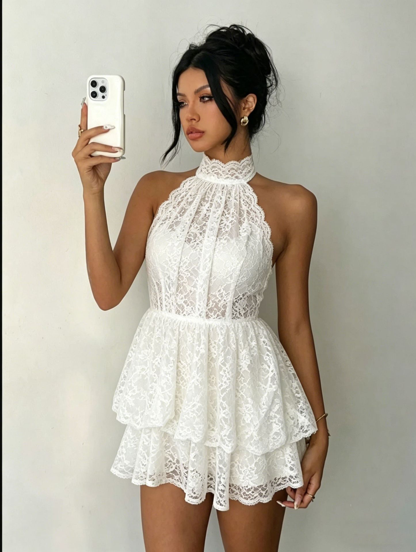 Lace backless mini dress