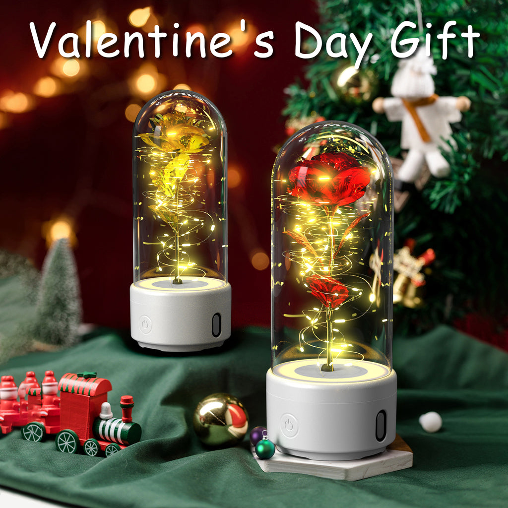 Lumière LED créative 2 en 1 fleurs roses cadeau pour la Saint-Valentin, ornement lumineux de lumière nocturne rose en couverture de verre