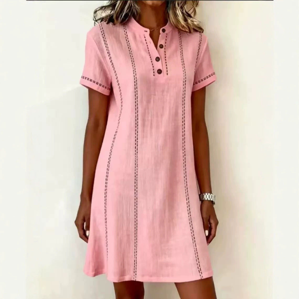 Robe ample décontractée à imprimé boutonnée et col montant