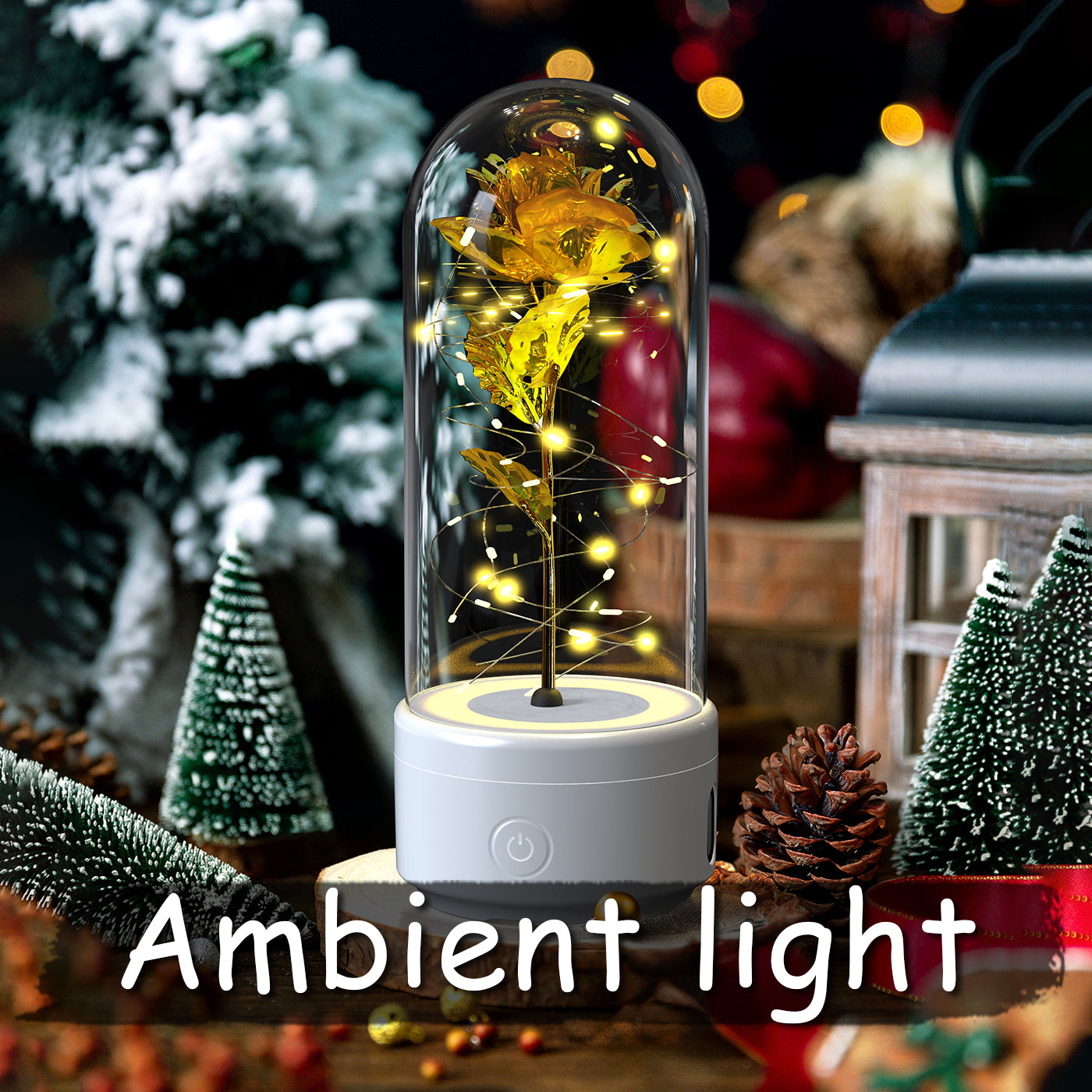Lumière LED créative 2 en 1 fleurs roses cadeau pour la Saint-Valentin, ornement lumineux de lumière nocturne rose en couverture de verre