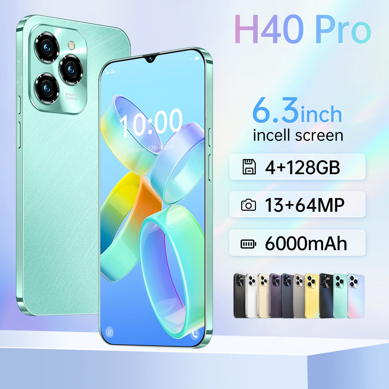 6.3-inch HOT40 Unlocked Phone Dual SIM 4G Phone, Android Smartphone 4GB 128GB ROM