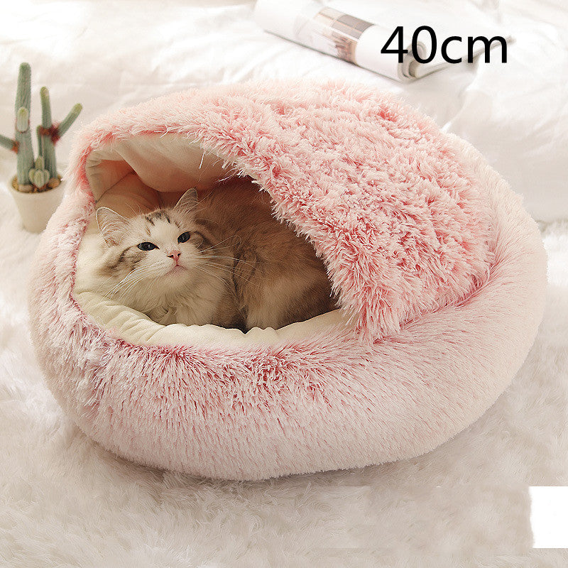 2-in-1 Dog and Cat Bed, Pet Winter Bed, Round Plush Warm Bed House, Soft Long Plush Pets Bed, Pet Products