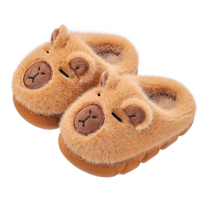 Pantoufles d'hiver chaudes en coton avec un capybara pour enfants