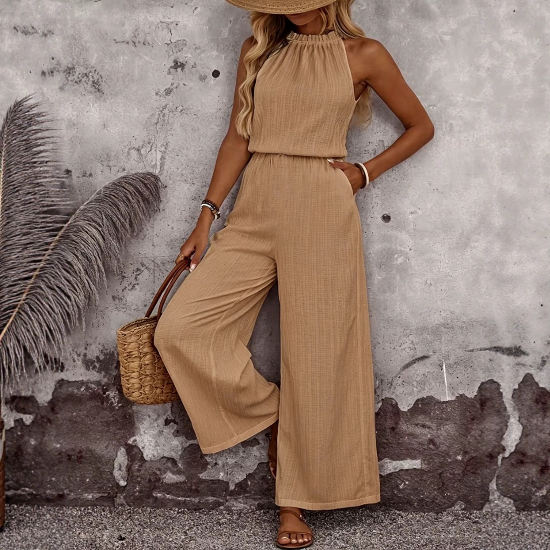 Women's Draped Collar Top and Casual Pants Set